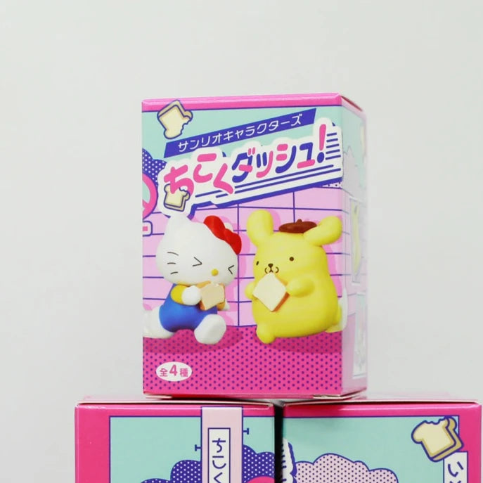 Sanrio Characters Hello Kitty Cinnamoroll Hold Bread Running Figures Blind Box Toy Model Desk Decor Car Ornaments Collection