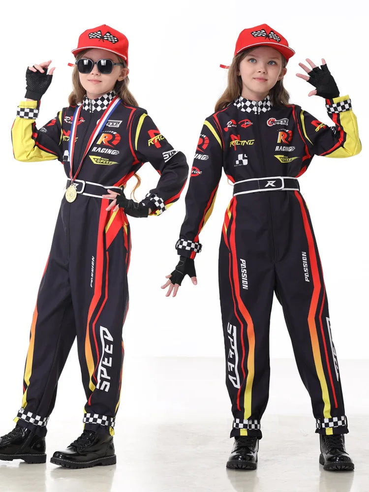 Children's Racing Role-Playing Costume Cosplay Jumpsuit with Belt Set for Boys and Girls Racing Themed Performance Costumes