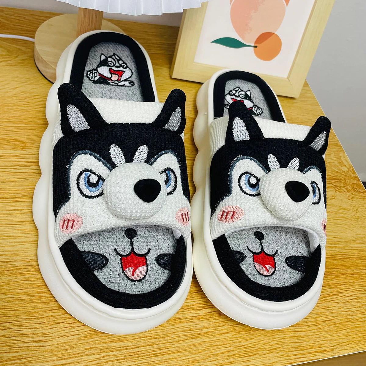 Mo Dou All Senson Designer Slippers Cute Cartoon Lovely Animals Bedroom Cotton Home Shoes Indoor Thick Sole Couples Men Women