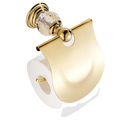 Luxury Gold Polished Brass Bathroom Accessories Set - Wall-Mounted Crystal Bath Hardware Collection