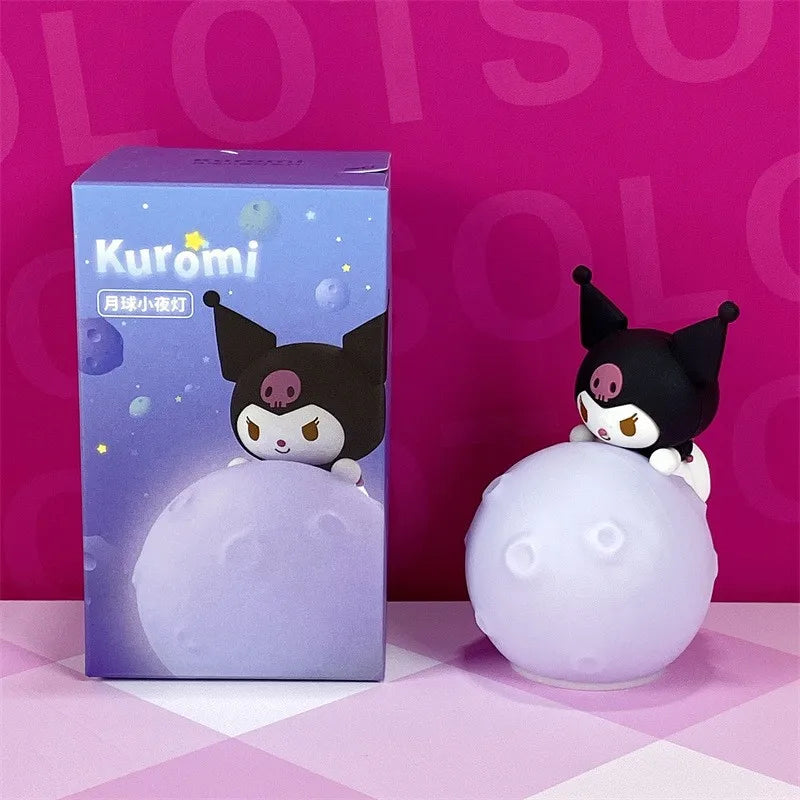 Sanrio LED Moon Night Light Blind Box Kuromi Hello Kitty Cinnamoroll Action Figure Model Kawaii Room Decor Surprise Toy Gift