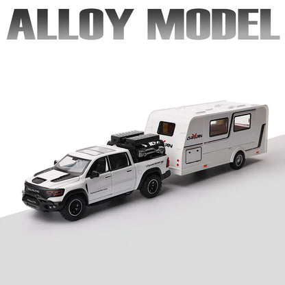1/32 Alloy Trailer RV Truck Car Model Diecast Metal Recreational Off-road Vehicle Camper Car Model Sound and Light Kids Toy Gift