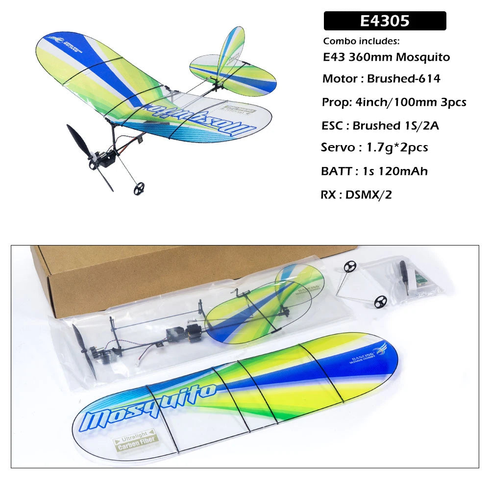DW Hobby 360mm Mosquito Mini PET Film RC Aircraft Remote Control Plane Kit with Receiver 3ch Small RC Plane E43