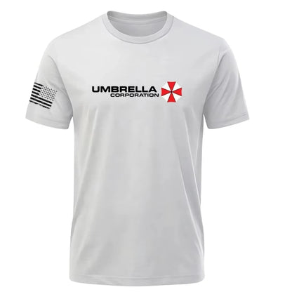 Resident Evil T-Shirt - White Base with Black Logo & Red Umbrella Emblem Premium Horror Game Merch for Franchise Fans