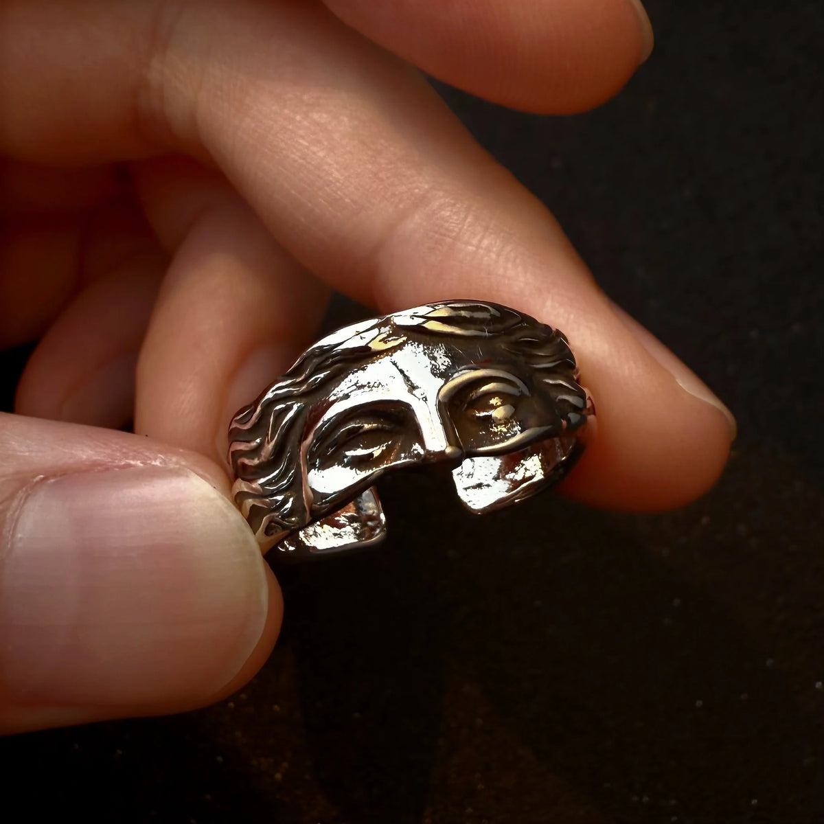 Retro Half Face Venus Adjustable Open Ring For Men Women Greek Myths Punk Gothic Edgy Brass Jewelry Unisex Accessories Art Gift