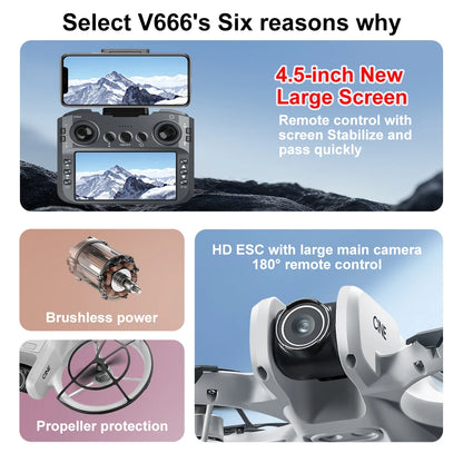 V666 Quadcopter Drone: 8K HD Camera, FPV, Brushless, Intelligent Obstacle Avoidance RC Toy
