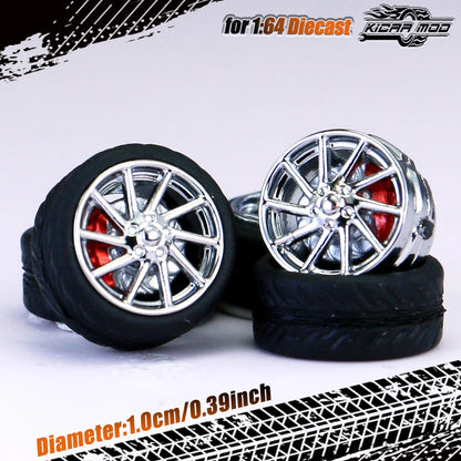 Kicarmod 1/64 Model Car ABS Wheels with Rubber Tire Brake Disc Refitting Parts Diameter 10mm For Model Car Tomica