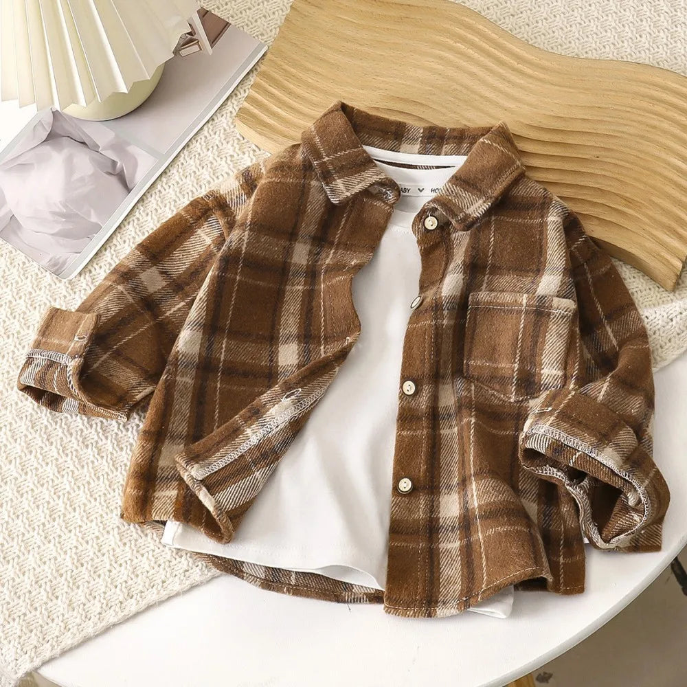 Autumn Toddler Boys Clothes Long Sleeve Plaid Shirts for Kids 1 to 6 Years Children Lapel Tops Baby Casual Outerwear Coats