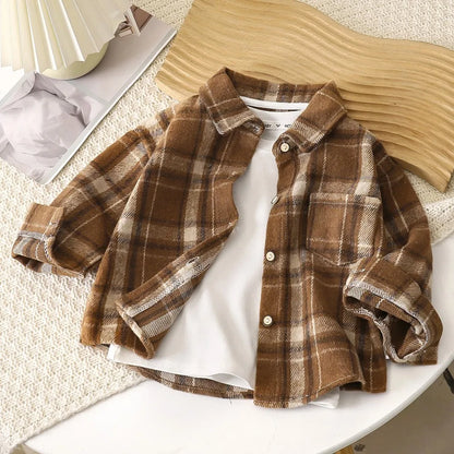 Autumn Toddler Boys Clothes Long Sleeve Plaid Shirts for Kids 1 to 6 Years Children Lapel Tops Baby Casual Outerwear Coats