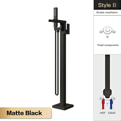 AITANA Luxury Black Brass Floor Standing Bathroom Faucet with Waterfall Water Outlet Design, Hot and Cold Bathtub Mixer