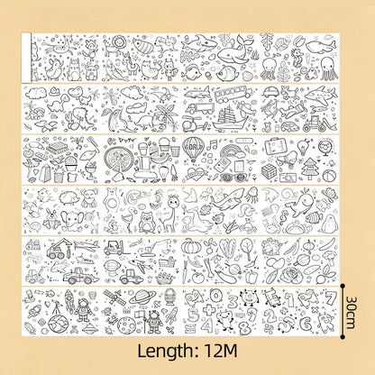12M Giant Coloring Scroll Kids Doodle Jumbo Drawing Toy Animals Dinosaur Vehicles Food Painting Paper Roll Educational DIY Gift
