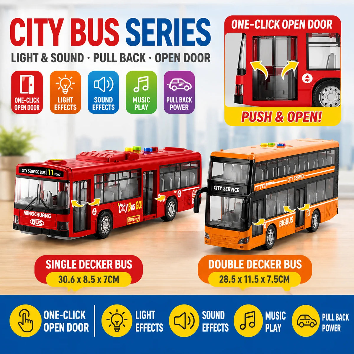 Large Size Light Music Inertia Bus Model Pull Back Cars Simulation Bus High Quality Drop-resistant Educational Toys Gifts