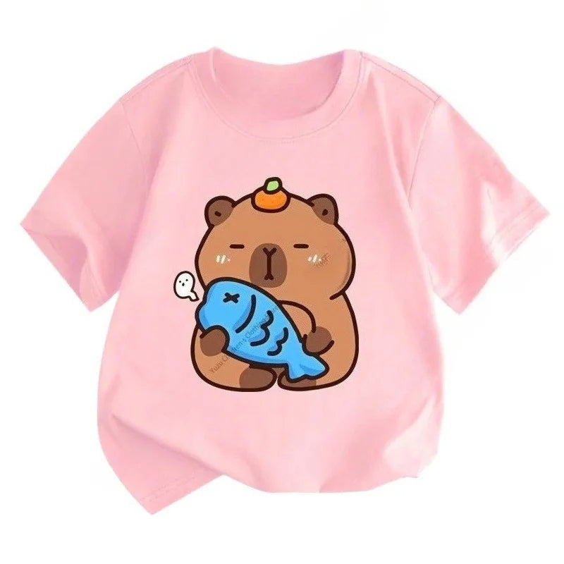Summer New Trend Capybara Printing Cute Children's Short-Sleeved T-Shirt Cute Comfortable Versatile Boy and Girl T-Shirt