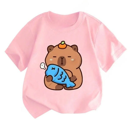 Summer New Trend Capybara Printing Cute Children's Short-Sleeved T-Shirt Cute Comfortable Versatile Boy and Girl T-Shirt