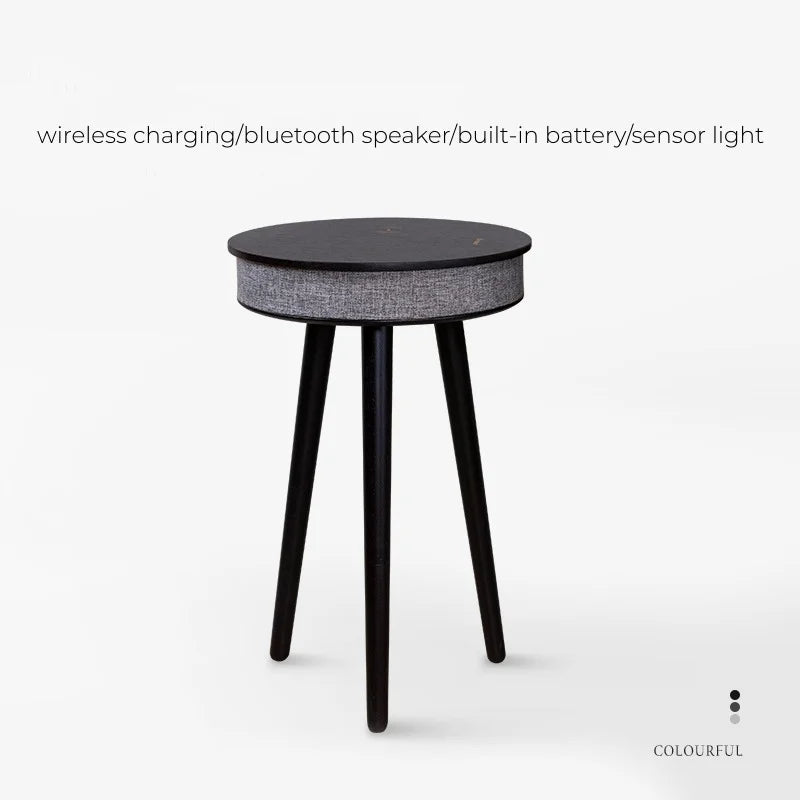 Smart Round Tea Table with Bluetooth Speaker Living Room Corner Table with Wireless Charging Portable Multi-Function Side Table