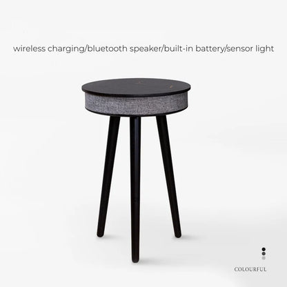 Smart Round Tea Table with Bluetooth Speaker Living Room Corner Table with Wireless Charging Portable Multi-Function Side Table