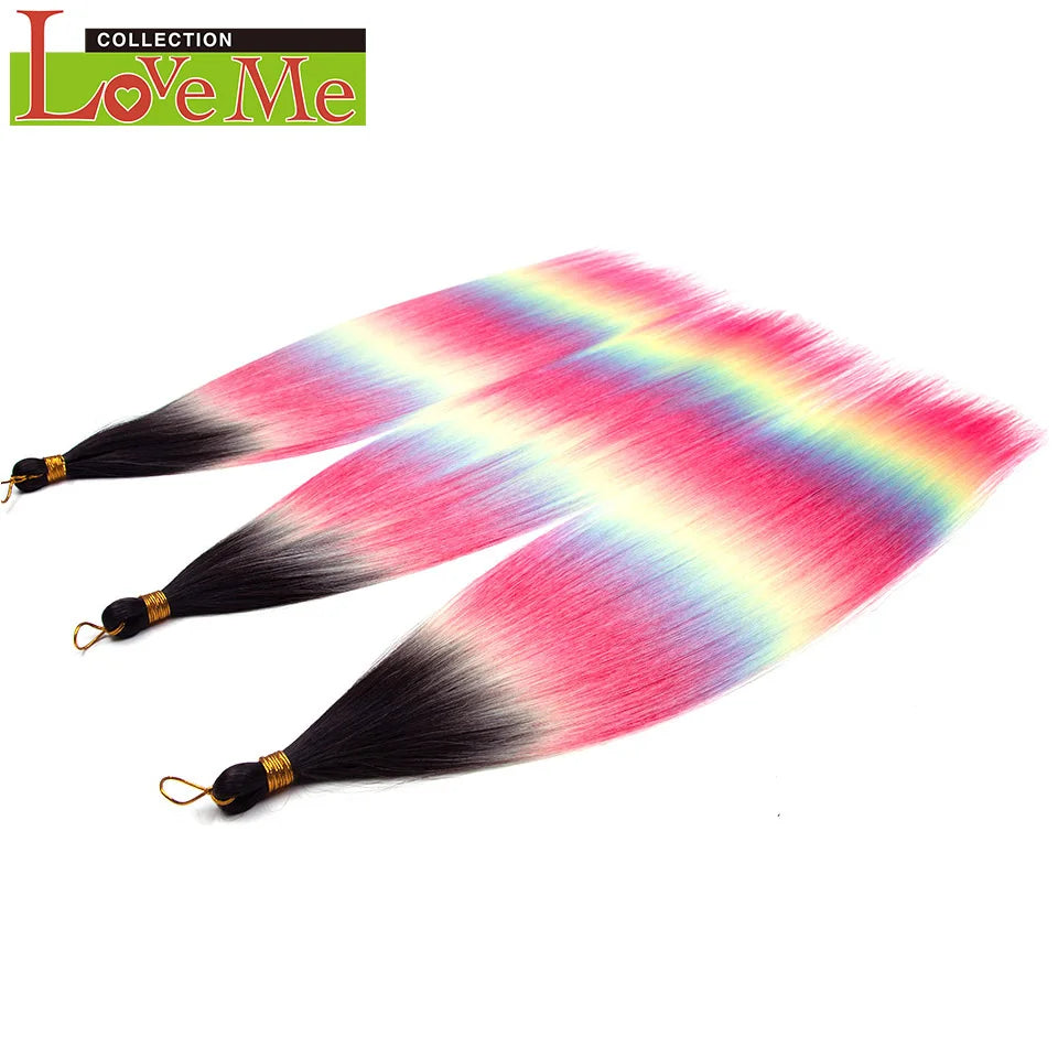 LOVE ME 28 inches 300g/3pcs Straight Hair Bundles Crochet Hair Synthetic Braiding Hair Ombre Rainbow Braids Hair Extensions