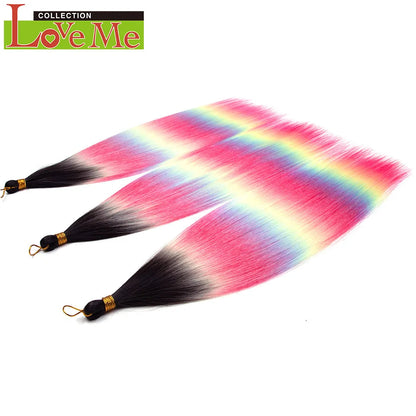 LOVE ME 28 inches 300g/3pcs Straight Hair Bundles Crochet Hair Synthetic Braiding Hair Ombre Rainbow Braids Hair Extensions