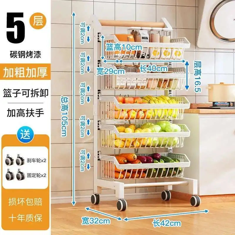 Light Luxury Metal Kitchen Trolleys Creative Storage Cart Modern Home Furniture Floor Multi-layer Fruit Vegetable Snacks Shelf