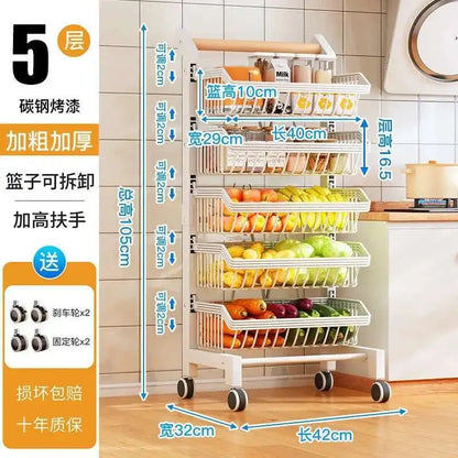Light Luxury Metal Kitchen Trolleys Creative Storage Cart Modern Home Furniture Floor Multi-layer Fruit Vegetable Snacks Shelf