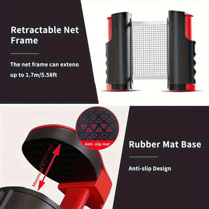 Stretchable Table Tennis Net Set, Portable Table Tennis Training Set, Including Stretchable Net, 2 Rackets, 3 Balls and Sports D