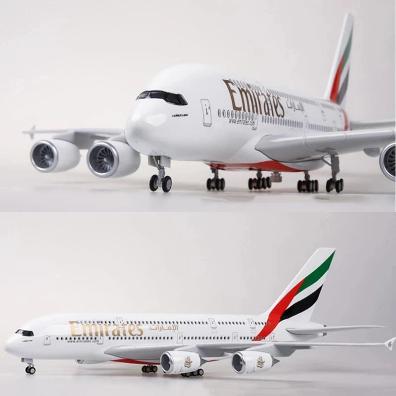 Airbus A380 UAE/Emirates Toy Plane Model 1/160 Scale 18 Inches Large Model Airplane Toy Kits with Stand Airliner Model Plane