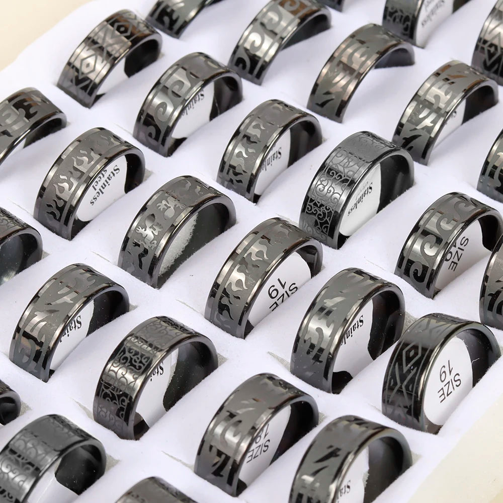 24 Pcs/Lot Top Quality 8mm Engraving Stainless Steel Rings Men Party Gifts Waterproof  Jewelry Size 17-21