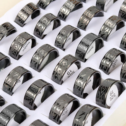 24 Pcs/Lot Top Quality 8mm Engraving Stainless Steel Rings Men Party Gifts Waterproof  Jewelry Size 17-21