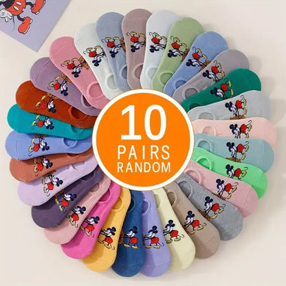 5/10 Pairs of Sweet and Cute Candy Colored Cartoon Women's Knitted Short Socks Lightweight Breathable Invisible Ankle Socks