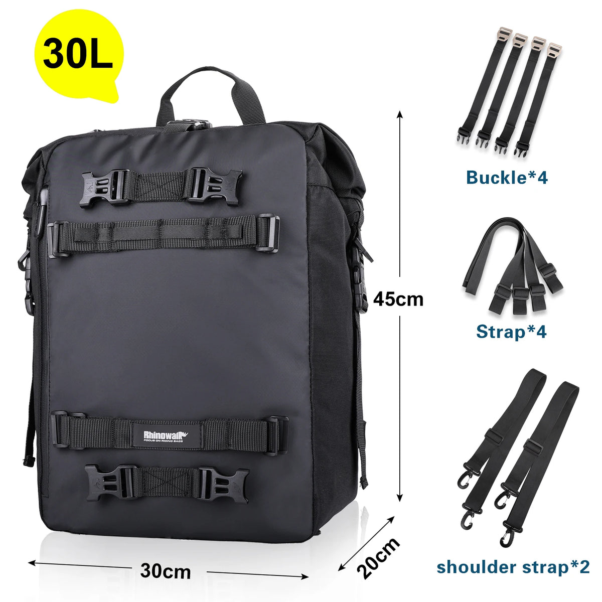 Rhinowalk Motorcycle Rear Seat Bag 10L/20L/30L Waterproof Motocross Luggage Pack Multi-Function Tail Bag with Raincover