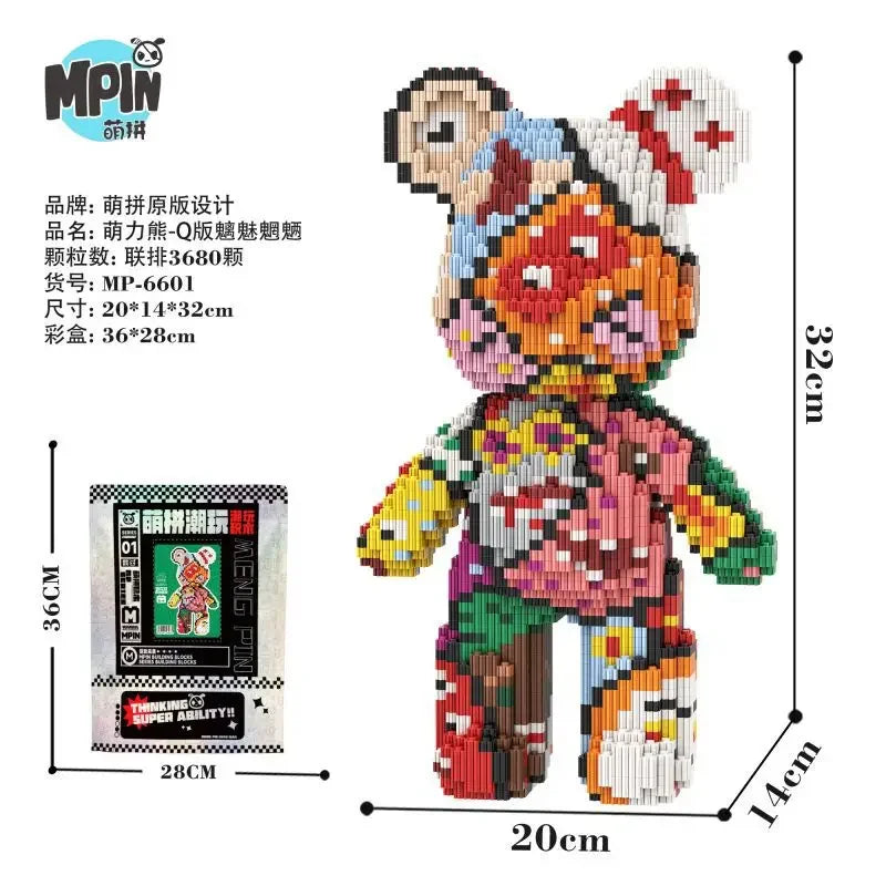 Weeding Bear Building Block Art Cake Bear Eternal Heart Bouquet Bear Ornament DIY Assembly Mini Brick Figure for Birthday Gift