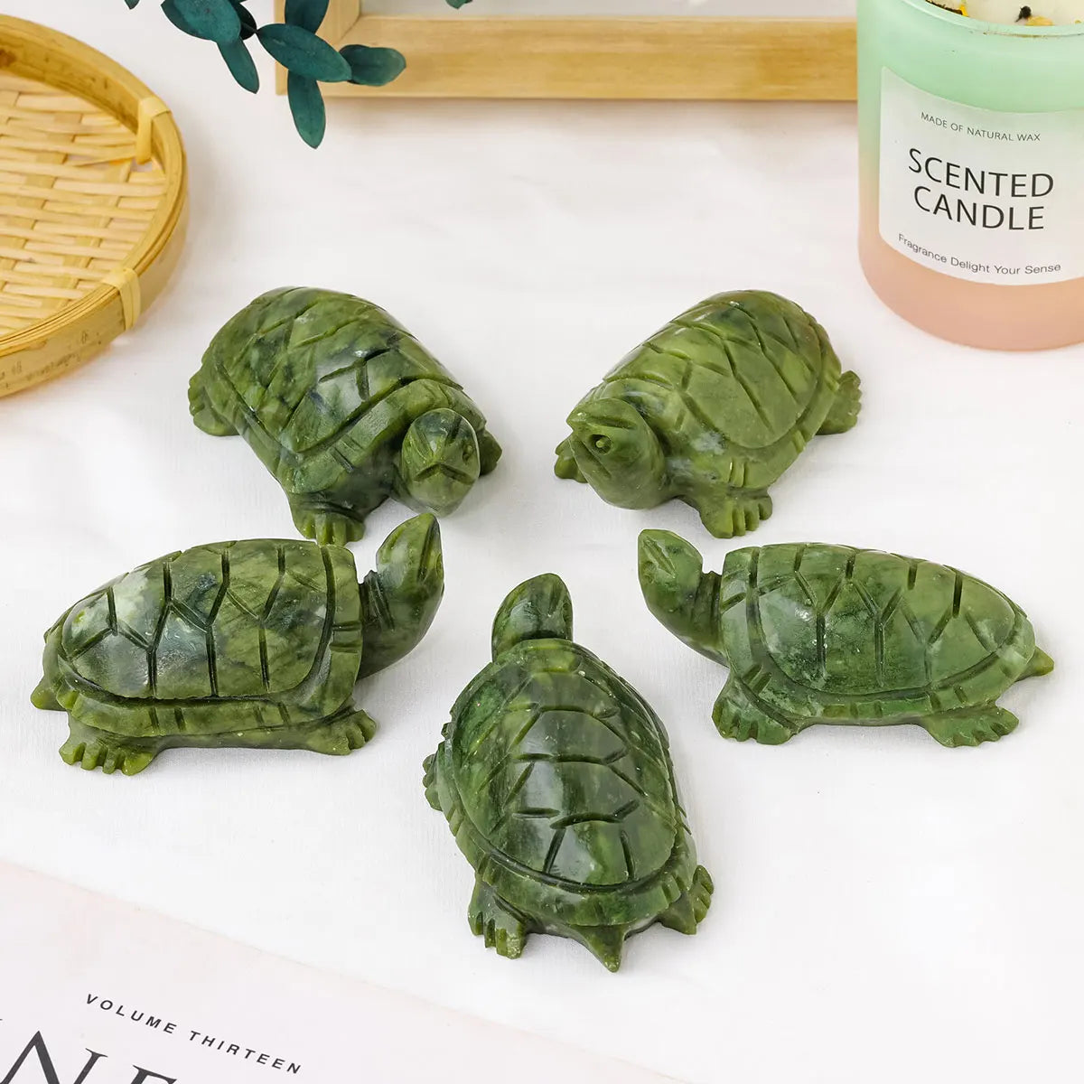 1pc Natural Crystal Green Jade Turtle Tortoise Statue Carved Reiki Healing Crystal Animal Figurine Crafts Home Decoration