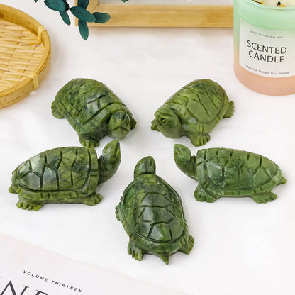 1pc Natural Crystal Green Jade Turtle Tortoise Statue Carved Reiki Healing Crystal Animal Figurine Crafts Home Decoration