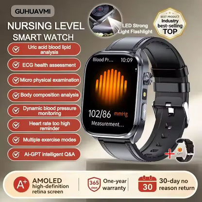 2026 New AI Health Care Accurate detection ECG SmartWatch Blood Pressure lipids Uric Acid Analysis Bluetooth Call Smart Watches