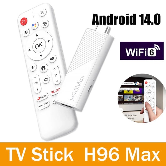 Smart TV Stick H96 MAX H313 Android 14 2.4G 5G Wifi6 BT5.0 Quad Core Home Media Player Voice Assistant Remote TV Stick