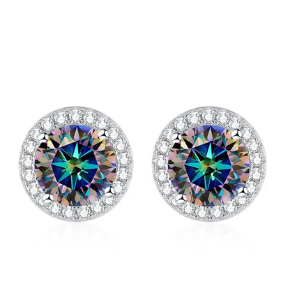 Tezzc Moissanite Stud Earrings for Women 925 Sterling Silver Green Blue Pink Red Black Blue Sparkling Moissanite Studs Earring