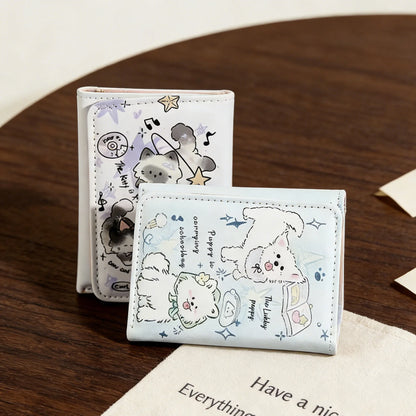 BUYLEMO Cartoon Illustration Snap Button Short Wallet, Kawaii PU Leather Multi-Card Slot Card Holder