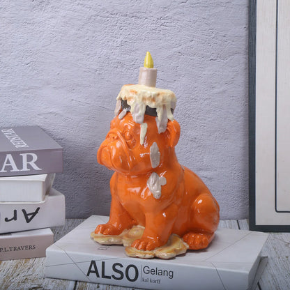 Balloon Dog Sculpture with IceCream Cone & Cake Design, Creative Bull Statue for Home Decor