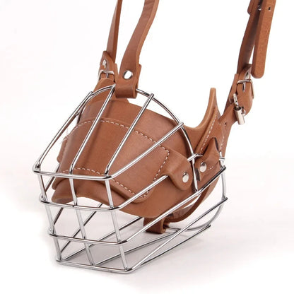 Dog Muzzle Anti Biting Pet Mouth Mask Adjustable & Breathable Leather Metal Muzzle Protection Cover for Dog Accessories