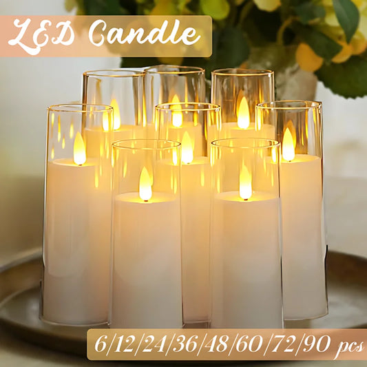 6-90PCS Acrylic Cup Led Candles Wedding Flickering Flameless Candles Battery Operated Artificial Candle Concert Activities Decor