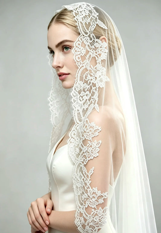 Customized 1 Tier Mantilla Wedding Veil 3M Long Full Lace Edge Cathedral Bridal Veils Wedding Accessories Doda Velo De Novias