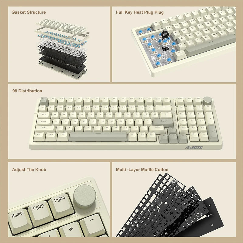 Ajazz AK992 Wired Mechanical Keyboard 98-Key Full Layout  Hot-Swap USB Gaming keyboard Multimedia Key Knob for Desktop PC Laptop