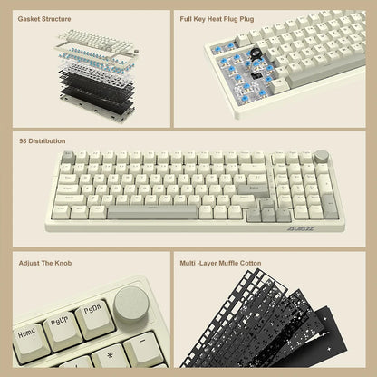 Ajazz AK992 Wired Mechanical Keyboard 98-Key Full Layout  Hot-Swap USB Gaming keyboard Multimedia Key Knob for Desktop PC Laptop