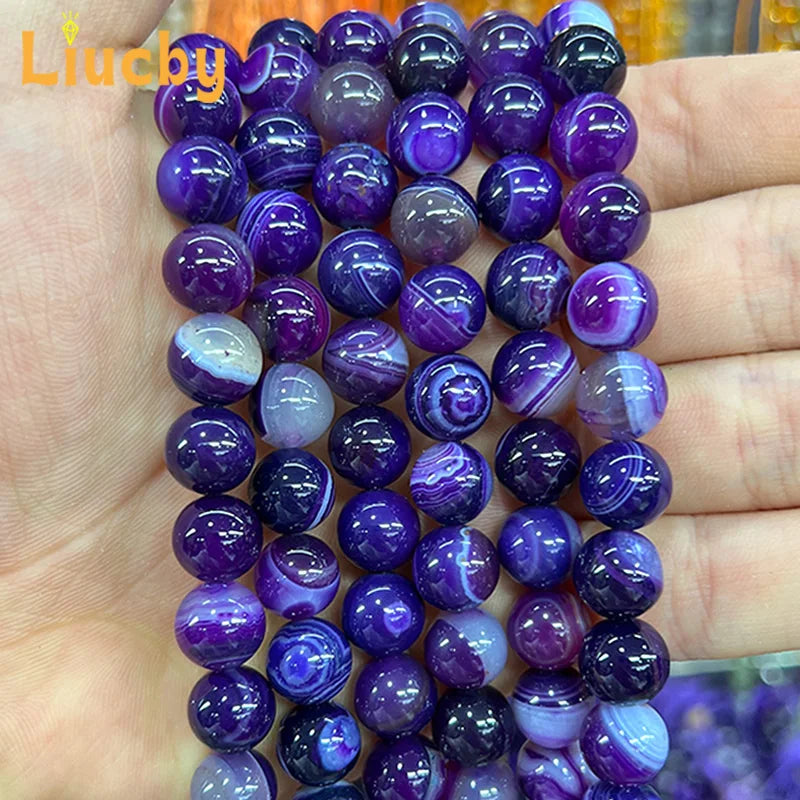 Natural Stone Purple Line Agate Beads for Jewelry Making DIY Women's Earrings Accessories 15' Wholesale 4/6/8/10/12/14mm