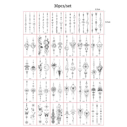 30pcs Black Small Temporary Tattoo Stickers for Men Women Waterproof Butterfly Flower Moon Fake Tattoo Stickers for Hand Body