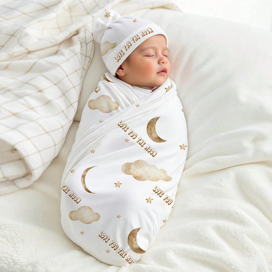Ylsteed Soft Baby Swaddle Blanket with Matching Hat Star, Moon, Bunny Designse Infant Photography Prop Set for Newborn Photos-HD