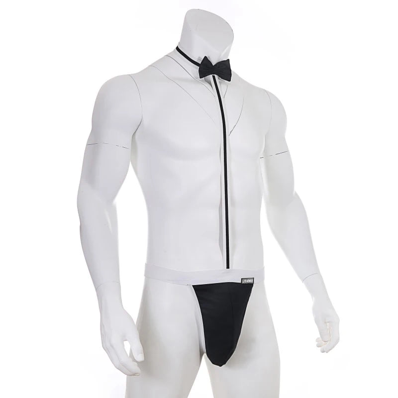 Novelty Sexy Men's Mankini Thong Underwear Erotic Lingerie Waiter Costume Suspender Bodysuit Tie Teddies