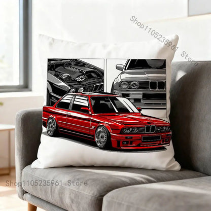 Black White E-E36 Car Pillow Cases for Bedroom Living Room Sofa Home Decor Polyester Cushion Cover with Zipper