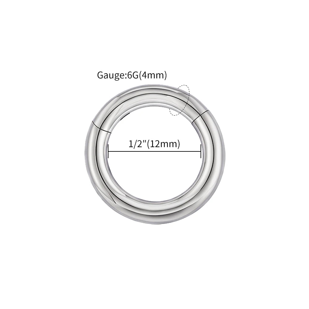 Right Grand ASTM F136 Titanium Large Gauge 6G 8G 10G Single Hinged Clicker Segment Hoop Ring Septum Nose Piercing