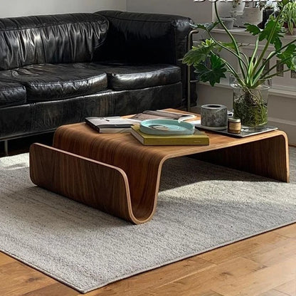 Nordic Medieval Large Curved Wood Coffee Table Bauhaus Designer Minimalist Side Table for Tatami Kang Household Use